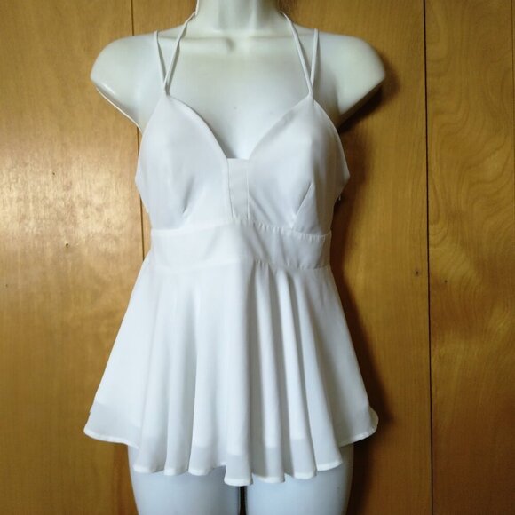 Express Tops - EXPRESS Women's XS Baby Doll Peekaboo Back Strappy White Side Zip Blouse